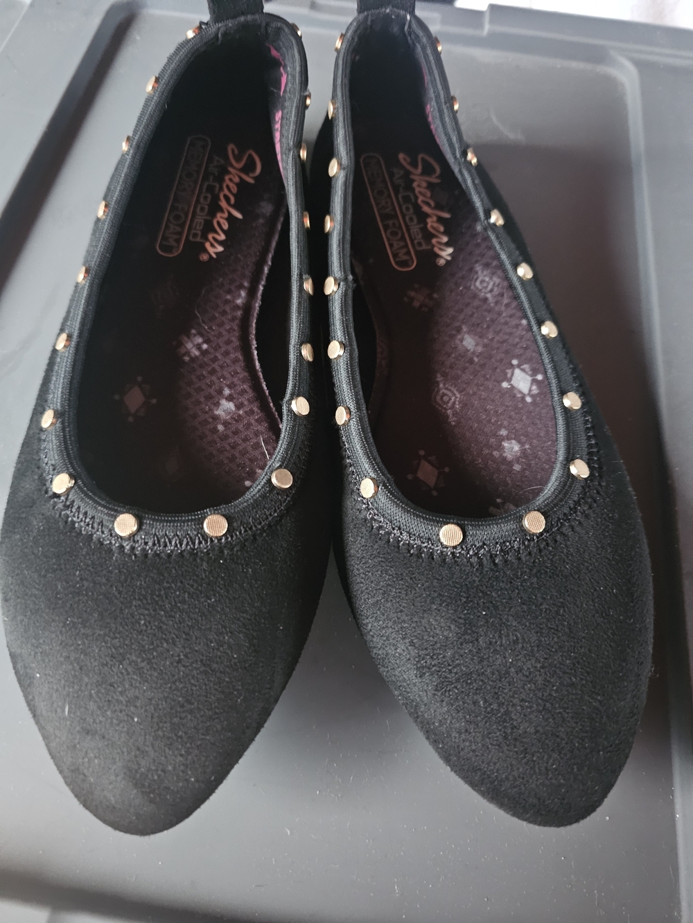 Skechers Black Studded Slip-On Ballet Flats Air-Cooled Memory Foam